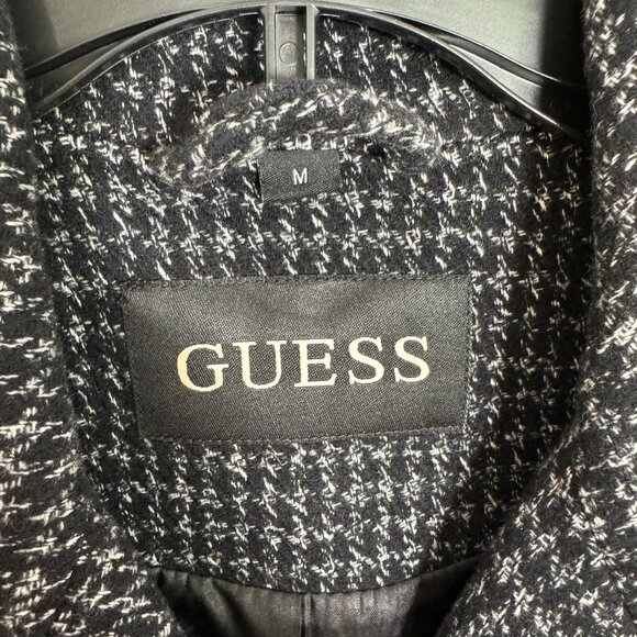 GUESS Houndstooth Wool Peacoat | Black & White Double-Breasted | Size Medium - Picture 8 of 13